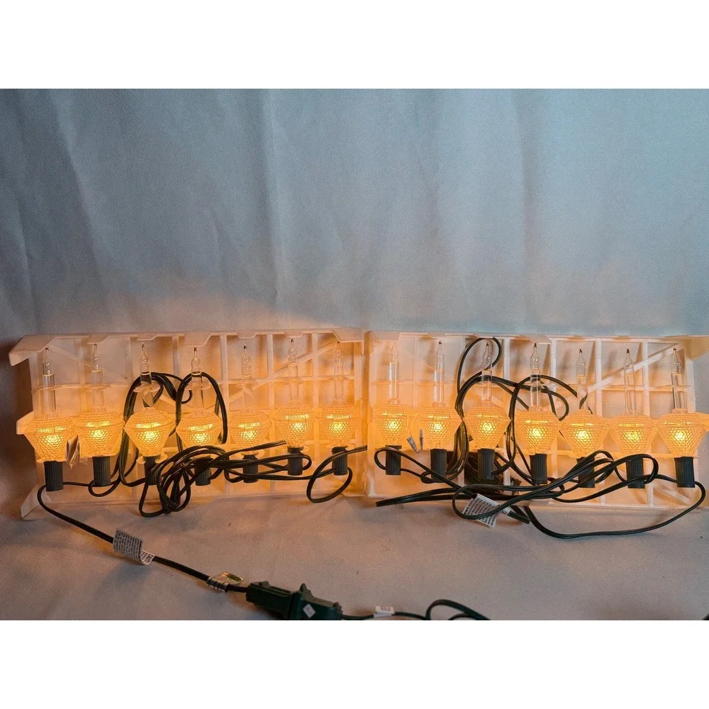 Vintage Style Bubble Christmas Lights 14 Count Clear Gold Warm Glow Green Wire